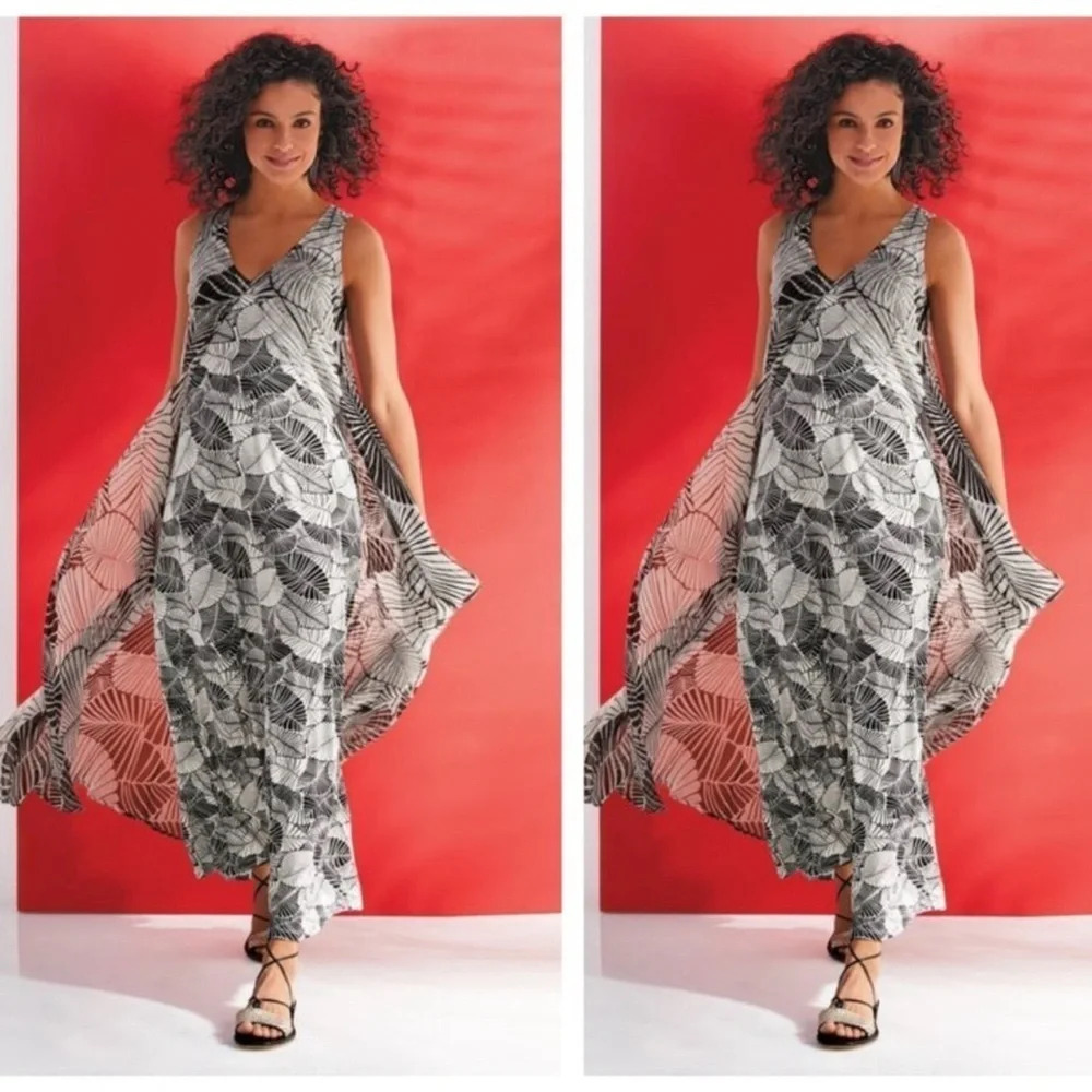 Soft Surroundings Miami Beach Maxi Dress Size Small Tropical Vacation Crinkle